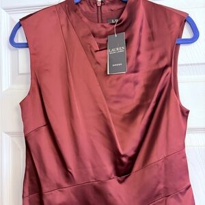 Lauren Ralph Lauren Red Burgundy Dress New Satin Sz 6 Formal Cocktail sleeveless